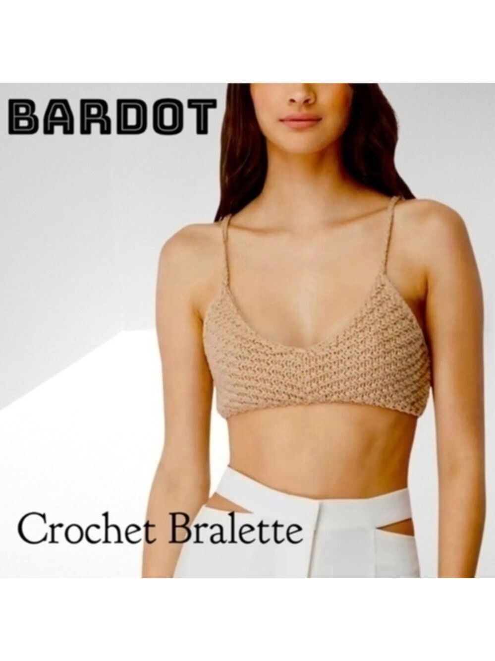 BARDOT Women's Spaghetti Strap Allover Crochet Bralette Top-Beige/XL/NWT